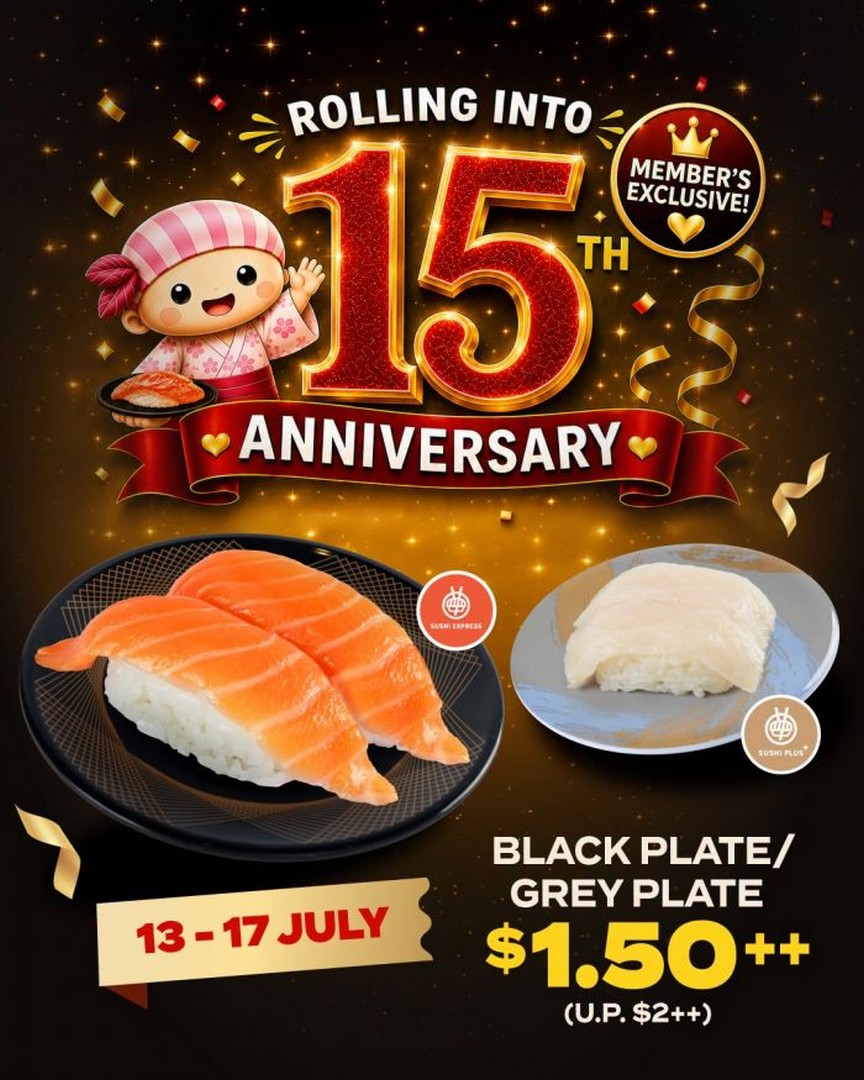 Sushi-Express-15th-Anniversary-S1.50-Black-Grey-Plates-Promotion 13-17 July 2026: Sushi Express 15th Anniversary S$1.50++ Black & Grey Plates Promotion – Member Exclusive Premium Sushi Deal Across Singapore
