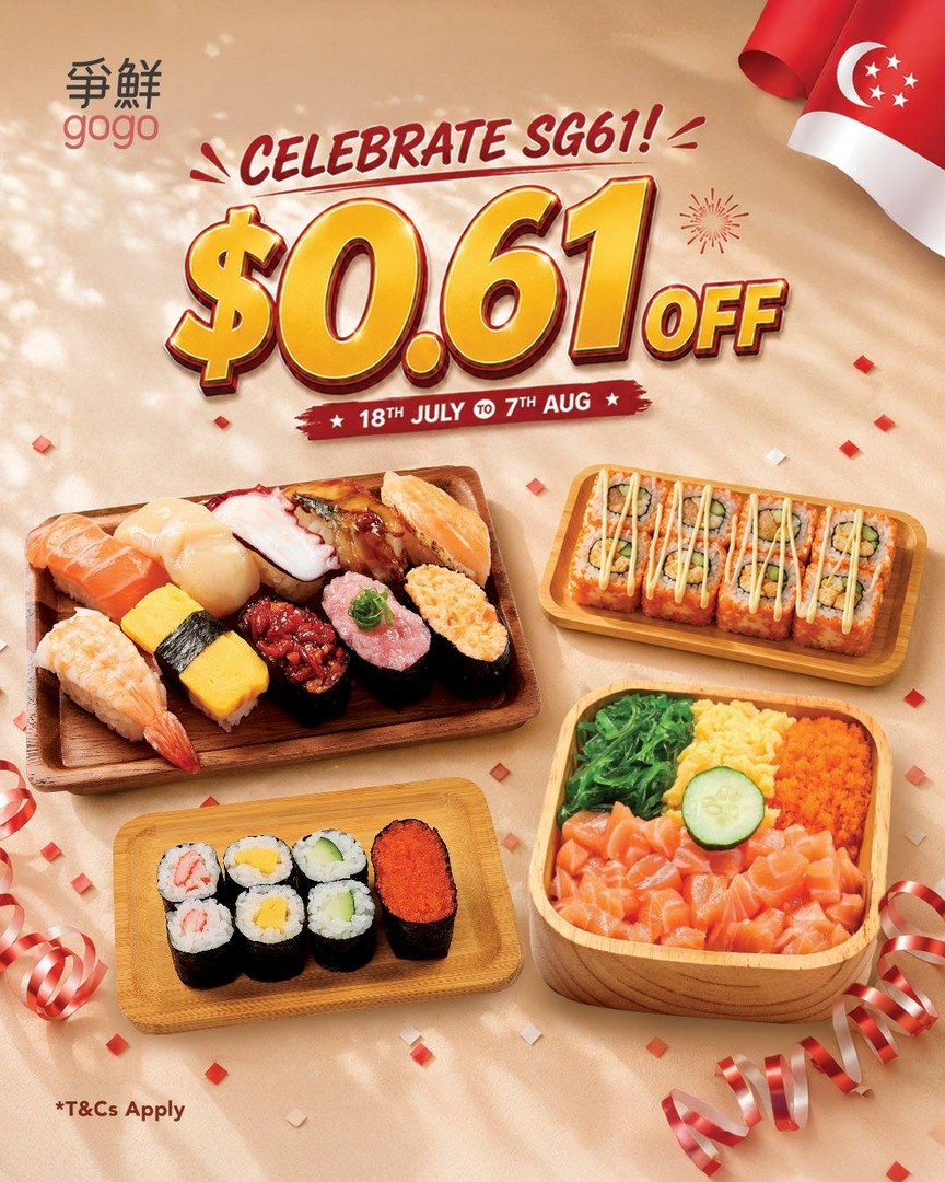 Sushi-Express-Singapore-Promotion-Get-0.61-OFF 18 July-7 August 2026: Sushi Express Singapore: Promotion Get $0.61 OFF With Minimum $10 Spend SG61 National Day Celebration Deal