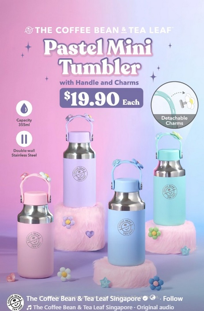 The-Coffee-Bean-Tea-Leaf-Singapore-Promotion 1 July 2026 onwards: The Coffee Bean & Tea Leaf Singapore, Promotion: Pastel Mini Tumbler with Handle and Charms – Affordable Cute Lifestyle Drinkware Deal at $19.90 in Singapore