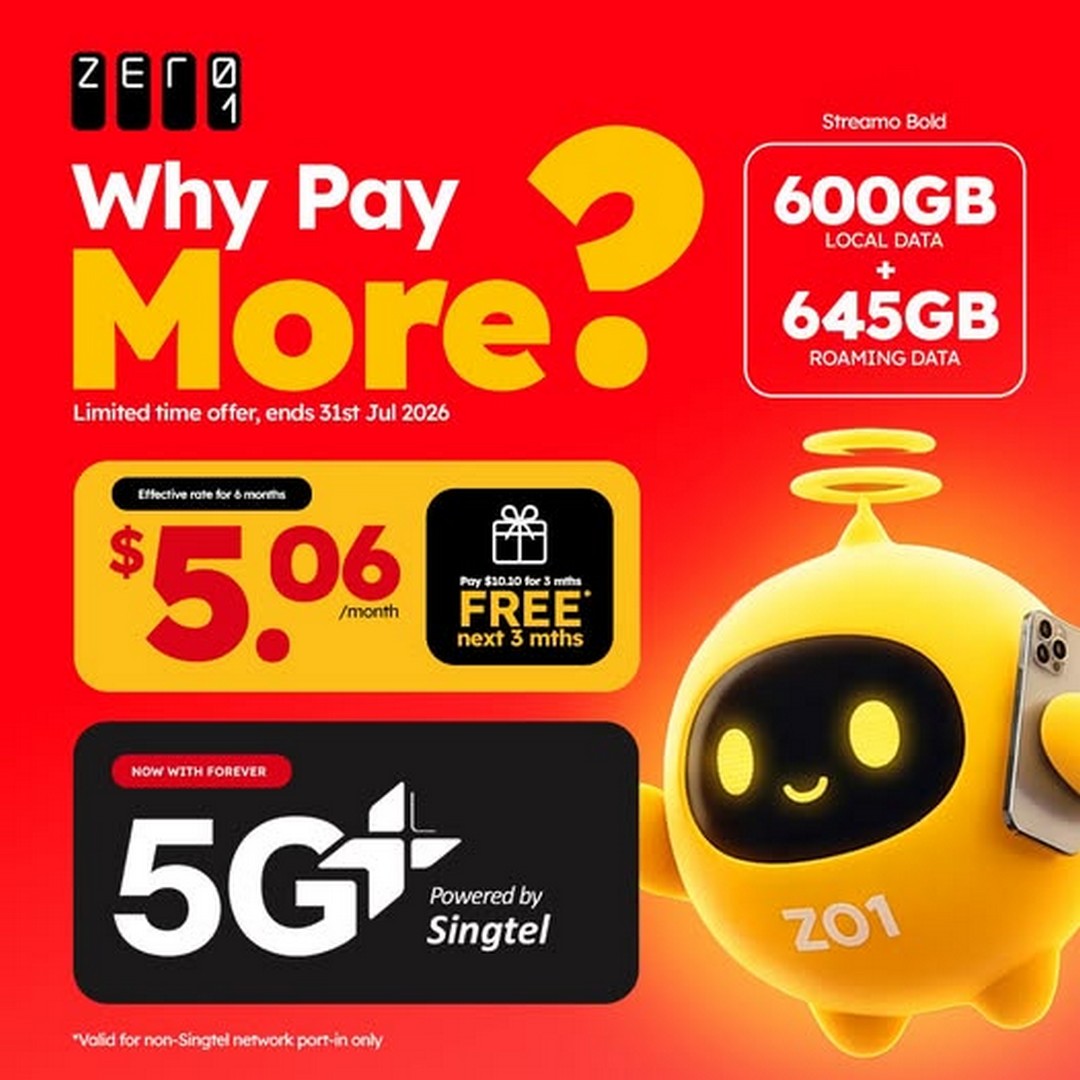 ZERO1-Singapore-Streamo-Bold-Promotion Now till 31 July 2026: ZERO1 Singapore Streamo Bold Promotion – Enjoy 600GB Local Data, Free Roaming and 5G+ from an Effective $5.06/Month Limited-Time Mobile Plan Offer