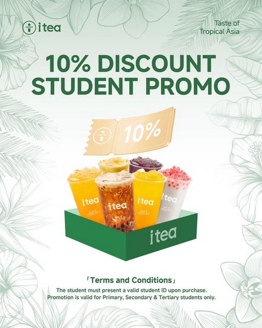 iTea-Singapore-Student-10-Off-Promotion 1 July 2026 onwards: iTea Singapore Student 10% Off Promotion, Daily Bubble Tea Discount for Students in Singapore