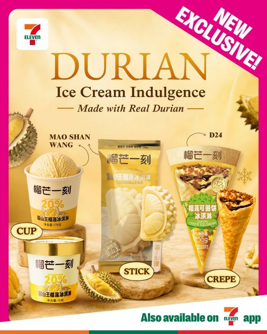 7-Eleven-Singapore-New-Durian-Ice-Cream-Promotion 12 August 2026 onwards: 7-Eleven Singapore: New Durian Ice Cream Promotion Featuring Mao Shan Wang and D24 Treats
