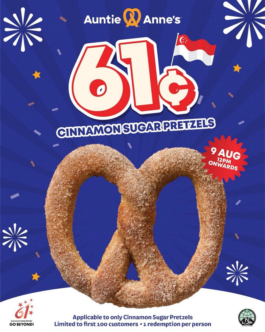 Auntie-Annes-Singapore-SG61-Promotion-–-Classic-Cinnamon-Sugar-Pretzel-Special 9 August 2026: Auntie Anne’s Singapore SG61 Promotion – Classic Cinnamon Sugar Pretzel Special at $0.61 with Limited First 100 Customers Offer
