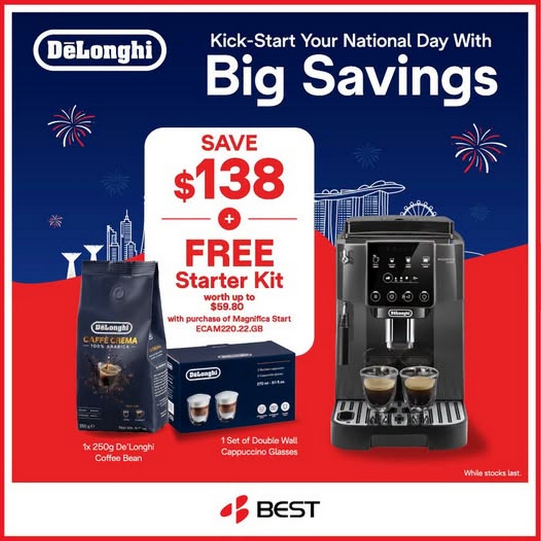 BEST-Denki-Singapore-DeLonghi-Magnifica-Start-Coffee-Machine-Promotion 3 August 2026 onwards: BEST Denki Singapore DeLonghi Magnifica Start Coffee Machine Promotion – Save $138 and Receive Free Starter Kit Worth Up to $59.80