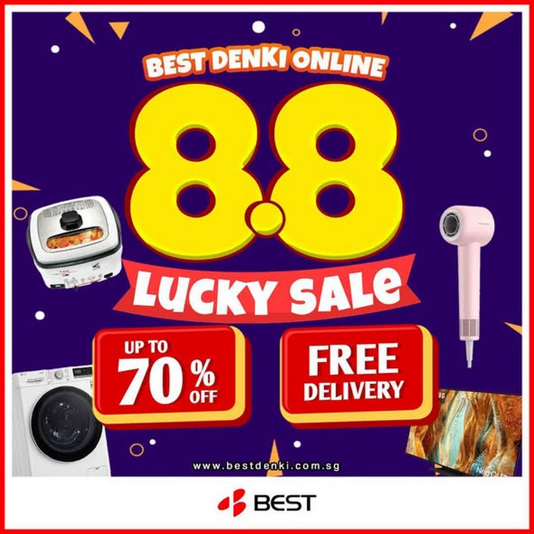BEST-Denki-Singapore-Online-Exclusive-Lucky-8.8-Savings-Promotion 1 August 2026 Onwards: BEST Denki Singapore Online Exclusive Lucky 8.8 Savings Promotion With Up To 70% OFF, Free Delivery And $8 OFF Every $88 Spent