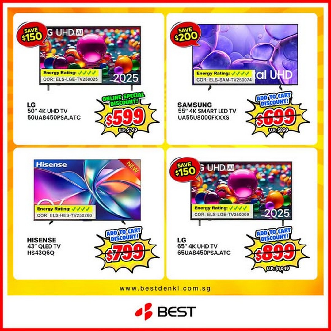 BEST-Denki-Singapore-Online-TV-Promotion-1 21 August 2026 onwards: BEST Denki Singapore Online TV Promotion – Up to 50% Off Selected TVs, Free Delivery and Extra $300 Off