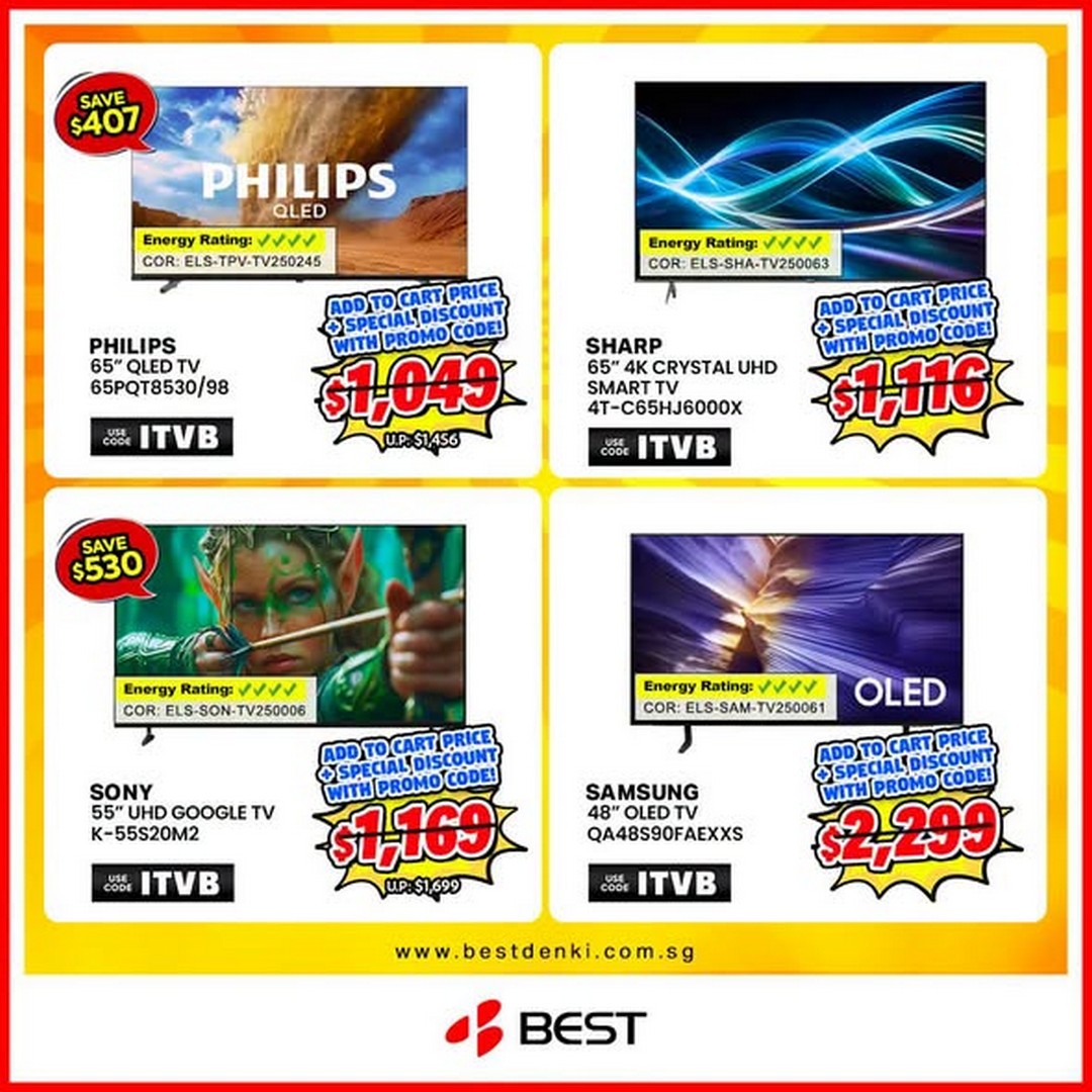 BEST-Denki-Singapore-Online-TV-Promotion-2 21 August 2026 onwards: BEST Denki Singapore Online TV Promotion – Up to 50% Off Selected TVs, Free Delivery and Extra $300 Off