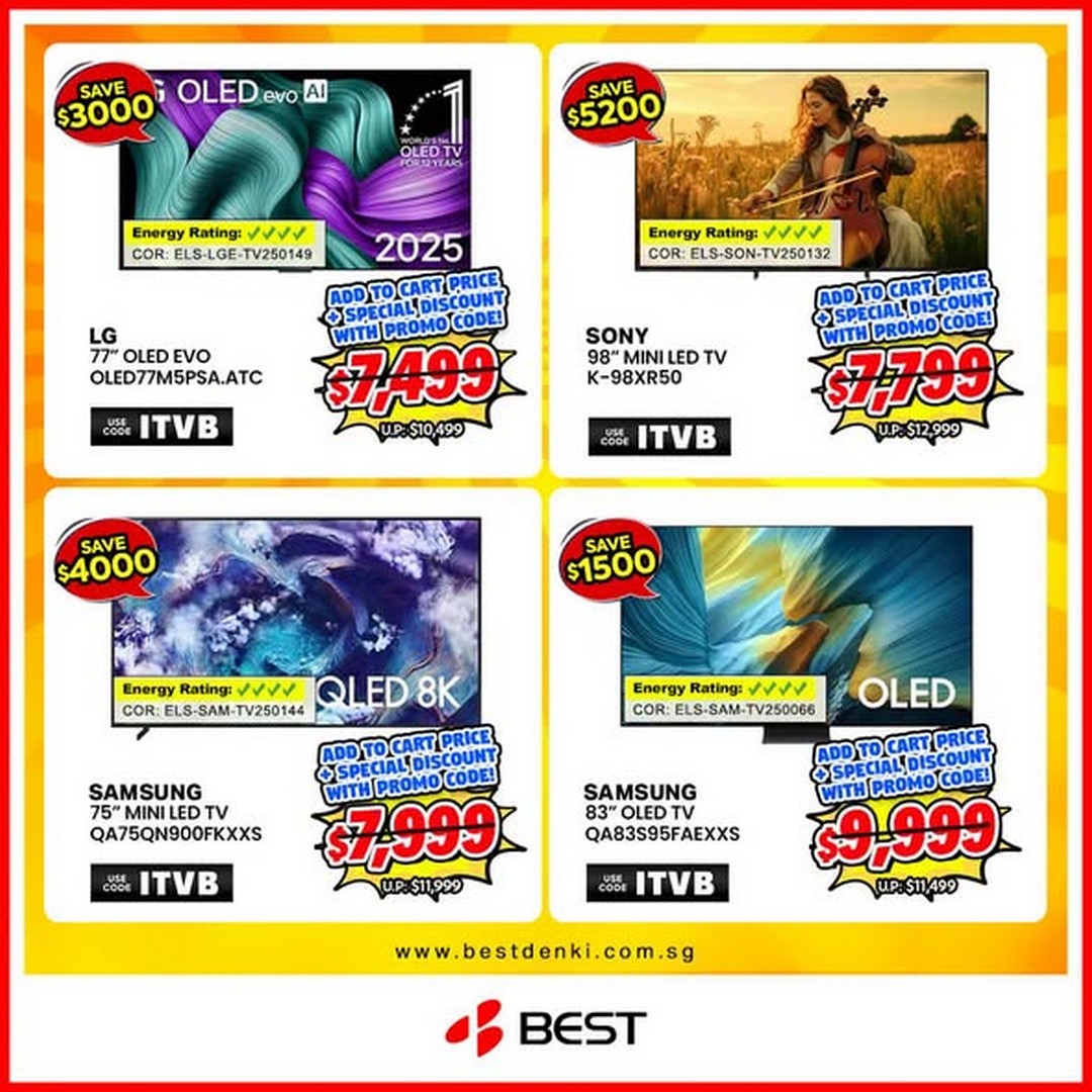 BEST-Denki-Singapore-Online-TV-Promotion-4 21 August 2026 onwards: BEST Denki Singapore Online TV Promotion – Up to 50% Off Selected TVs, Free Delivery and Extra $300 Off