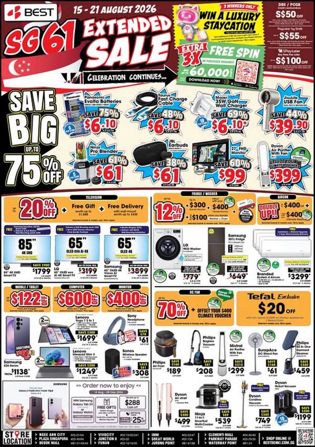BEST-Denki-Singapore-SG61-Extended-Sale 15-21 August 2026: BEST Denki Singapore: SG61 Extended Sale with Up to 75% Off Electronics and Home Essentials