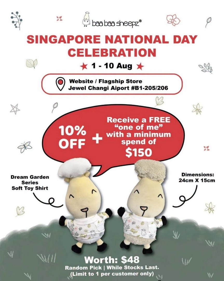 Baa-Baa-Sheepz-Singapore-National-Day-Promotion-1 1-10 August 2026: Baa Baa Sheepz Singapore: National Day Promotion and New Jewel Changi Airport Store Opening Event with 10% OFF Storewide and Free Soft Toy Giveaway