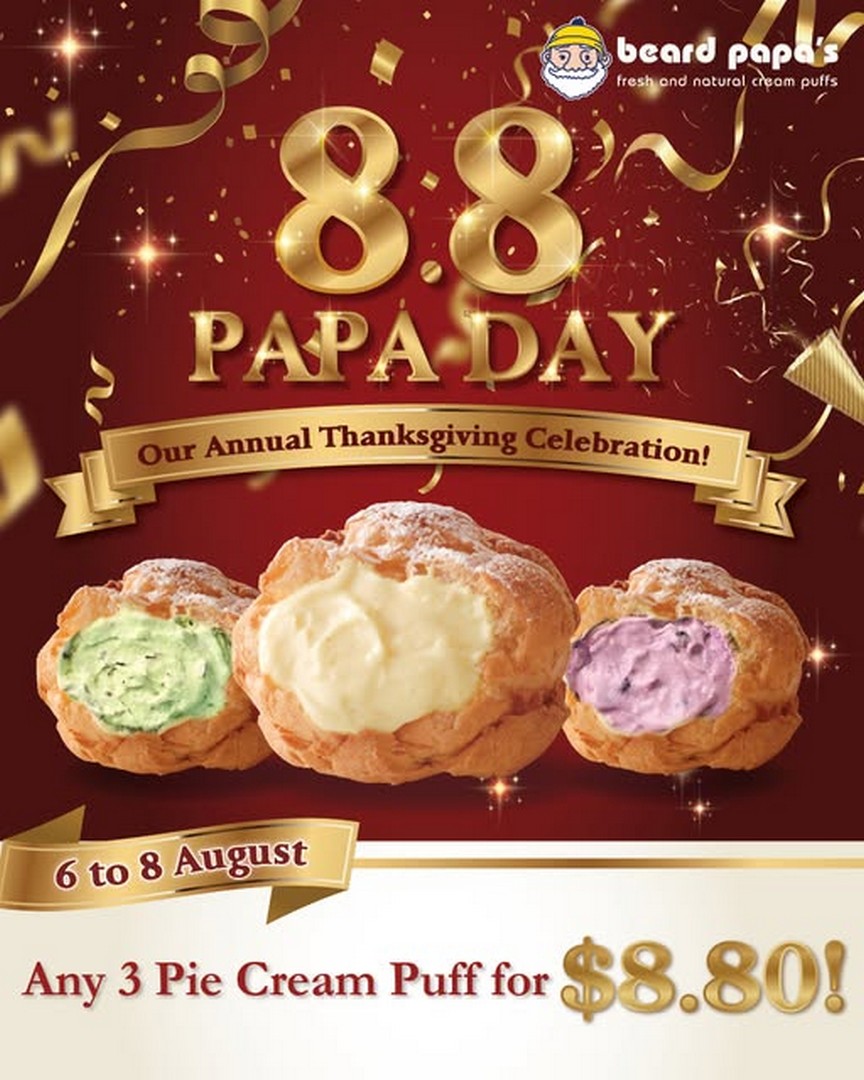 Beard-Papas-Singapore-Papas-Day-Promotion 6-8 August 2026: Beard Papa's Singapore Papa's Day Promotion – Enjoy Any 3 Pie Cream Puffs for Just $8.80 Plus Exclusive Vouchers