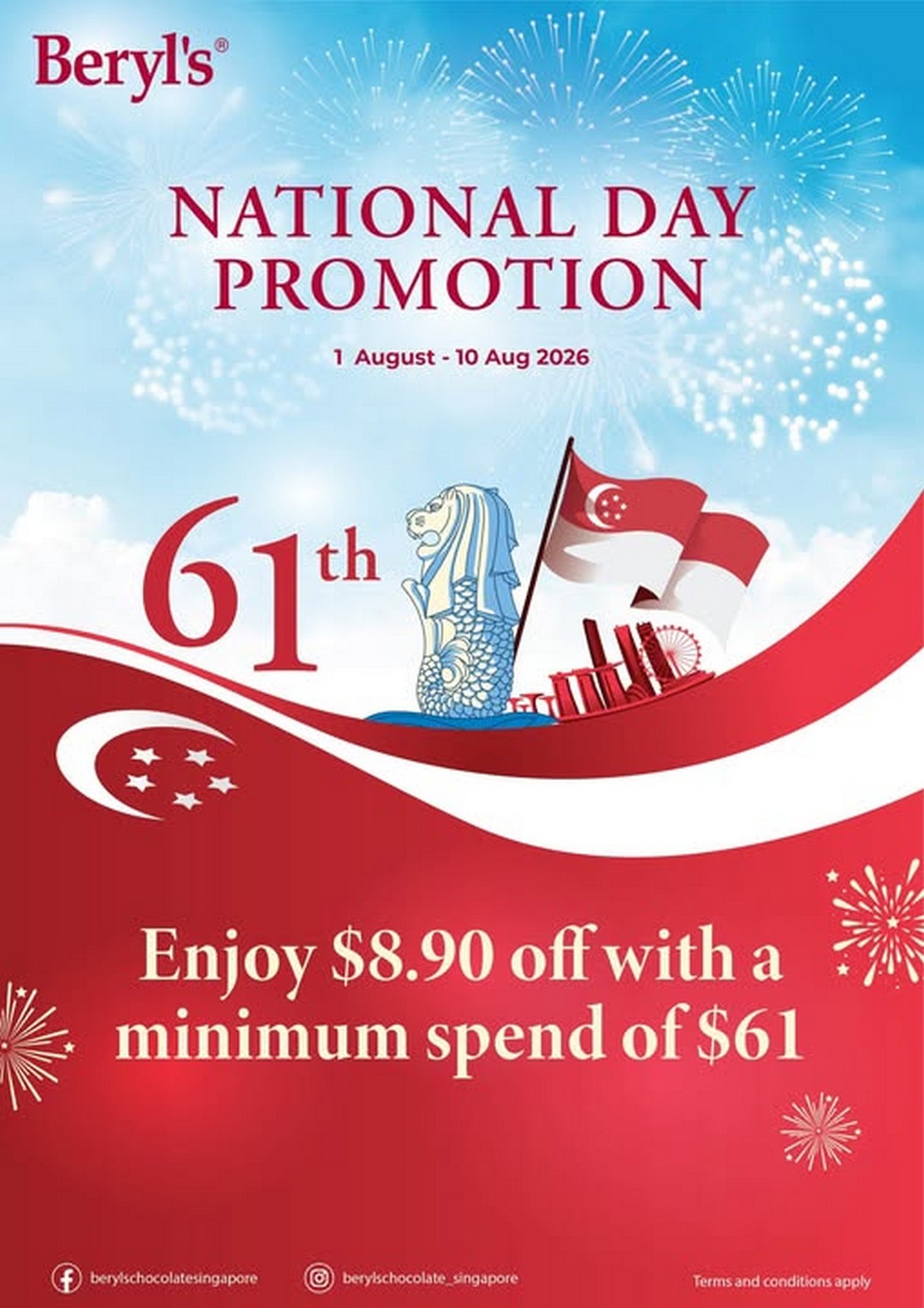 Beryls-National-Day-Promotion-with-8.90-Off-Minimum-Spend 1-10 August 2026: Beryl’s: National Day Promotion with $8.90 Off Minimum Spend $61 at Wisma Atria