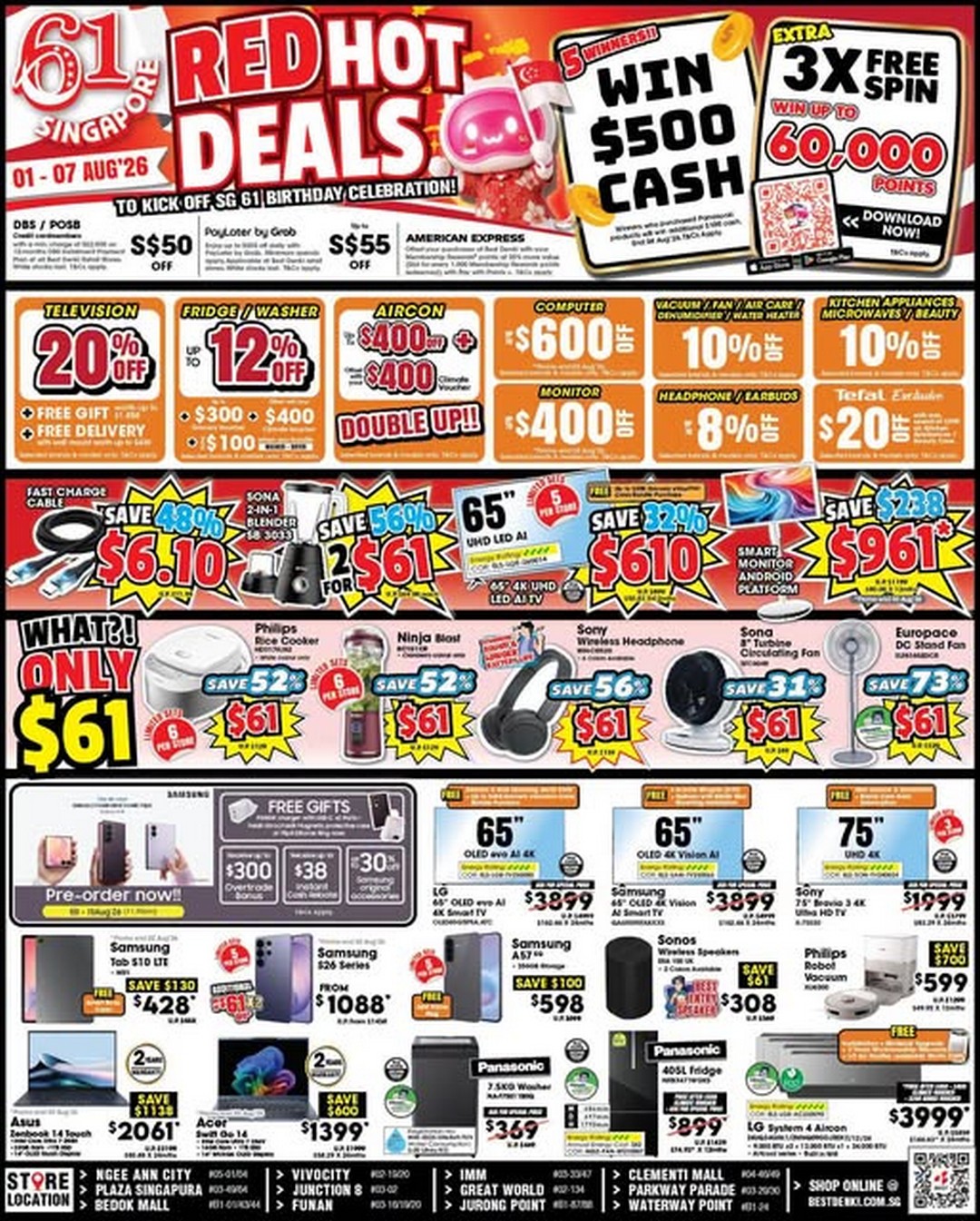 Best-Denki-Singapore-SG61-Birthday-Celebration-Sale 1-7 August 2026: Best Denki Singapore SG61 Birthday Celebration Sale Promotion With Hot Deals From $6.10, $61 & $610 Plus App Rewards