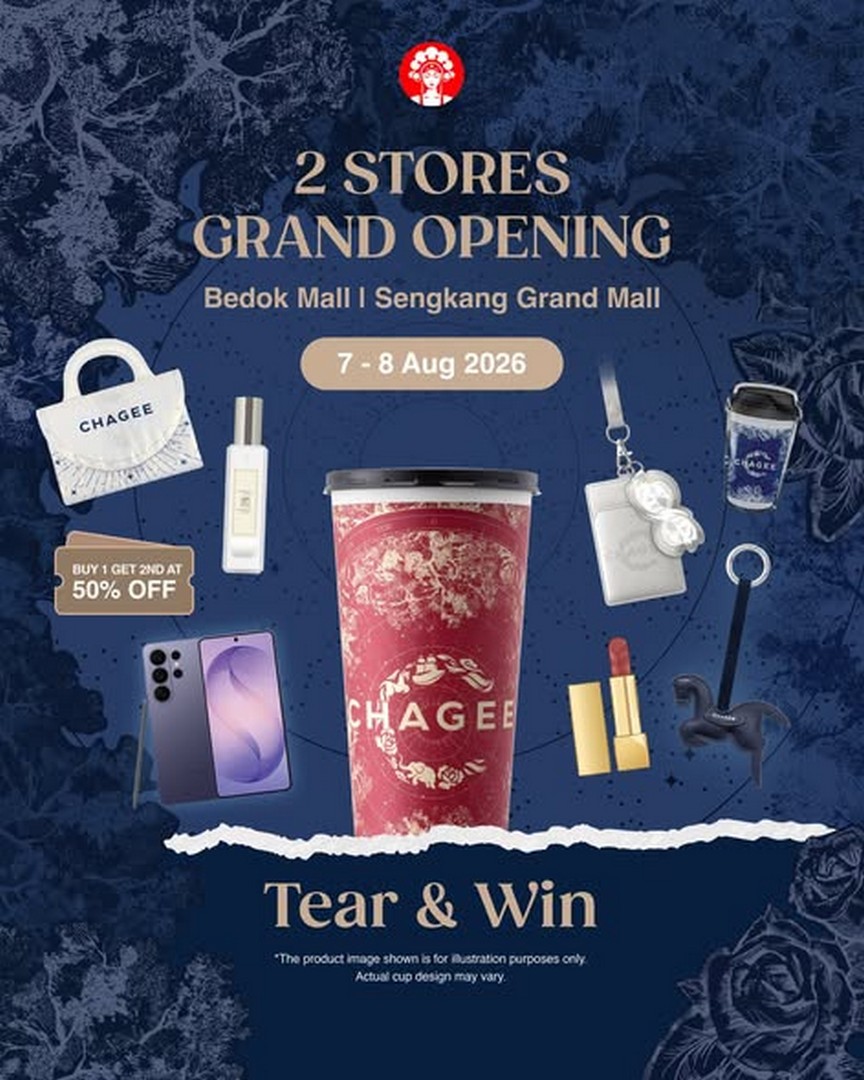 CHAGEE-Singapore-Grand-Opening-Promotion-1 7-8 August 2026: CHAGEE Singapore Grand Opening Promotion, Enjoy Fresh Milk Tea Bundle Deals and Tear & Win Rewards at Bedok Mall and Sengkang Grand Mall