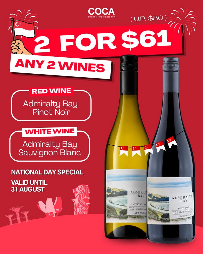 COCA-SG61-National-Day-Wine-Promotion 10-31 August 2026: COCA: SG61 National Day Wine Promotion – Get Any 2 Bottles for $61 at Suntec City: Hotpot X Wine Special