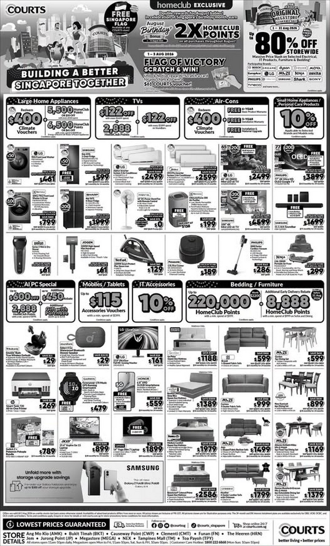 COURTS-Singapore-National-Day-Super-Sale 1-31 August 2026: COURTS Singapore National Day Super Sale Promotion: Up to 80% OFF Storewide Deals on Appliances, Electronics, Furniture and More