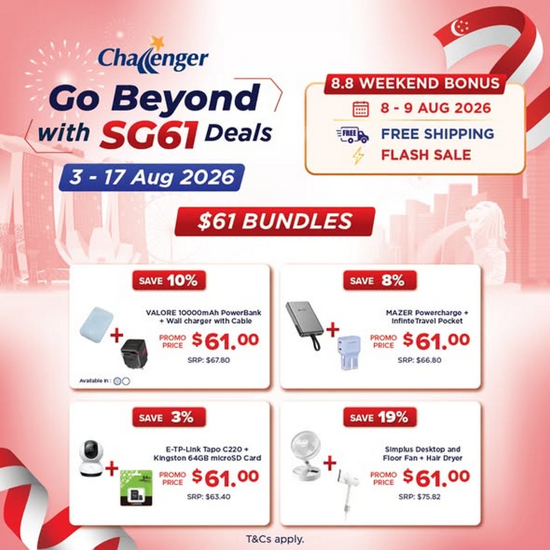 Challenger-Singapore-Go-Beyond-SG61-Online-Deals-1 3-17 August 2026: Challenger Singapore Go Beyond SG61 Online Deals Promotion: Enjoy Up To 61% Off, $61 Bundles, Exclusive Vouchers And 8.8 Weekend Bonus Deals
