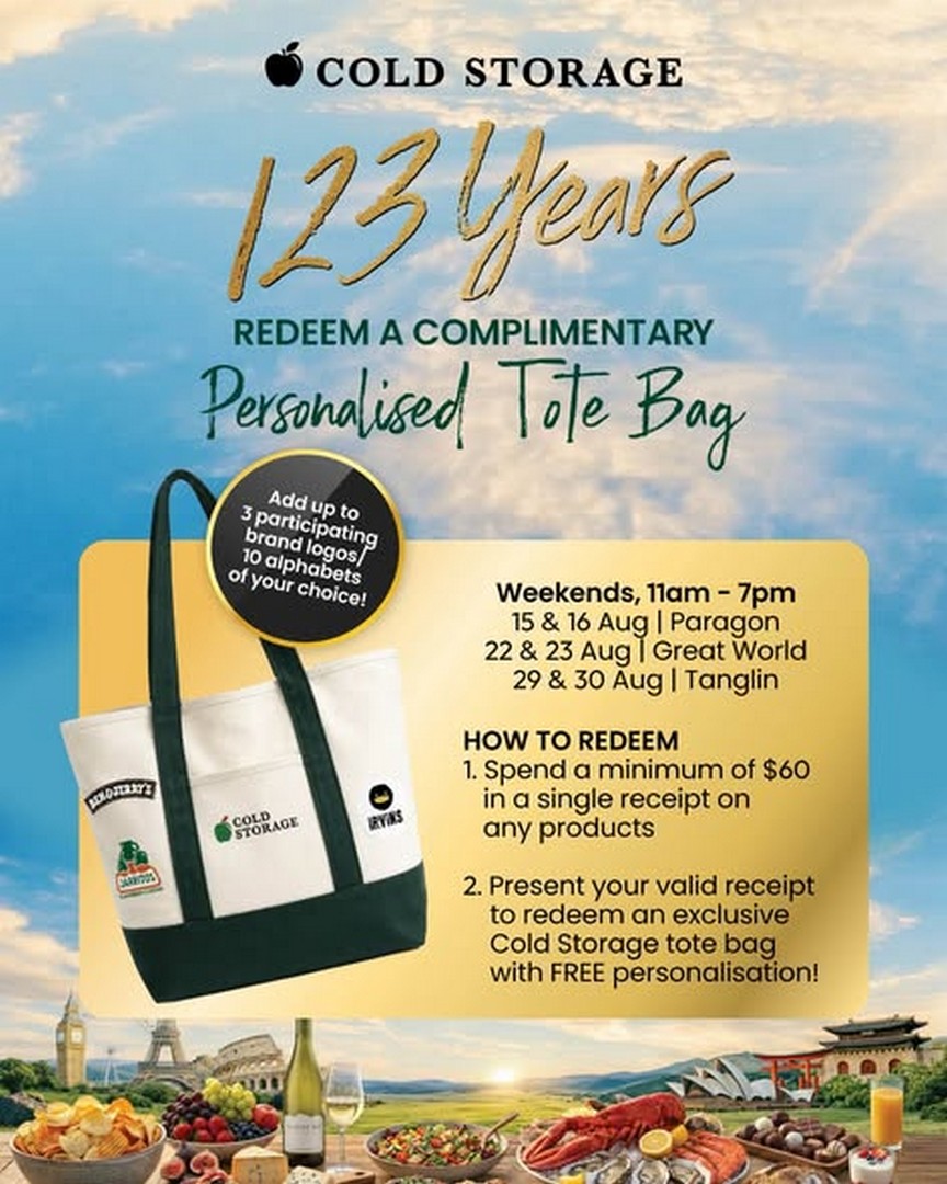 Cold-Storage-Singapore-123rd-Anniversary-Free-Personalised-Tote-Bag 15-30 August 2026: Cold Storage Singapore: 123rd Anniversary Free Personalised Tote Bag Promotion at Paragon, Great World and Tanglin