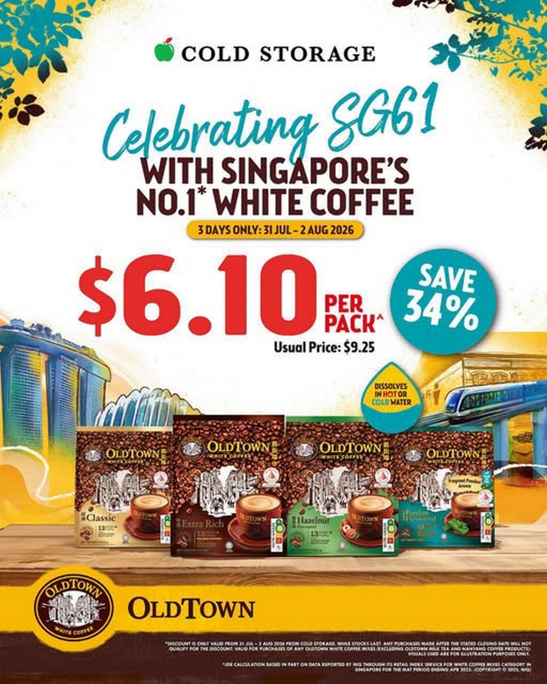 Cold-Storage-Singapore-OLDTOWN-White-Coffee-6.10-Promotion 31 July-2 August 2026: Cold Storage Singapore OLDTOWN White Coffee $6.10 Promotion – Celebrate SG61 with Singapore's No. 1 White Coffee Sale