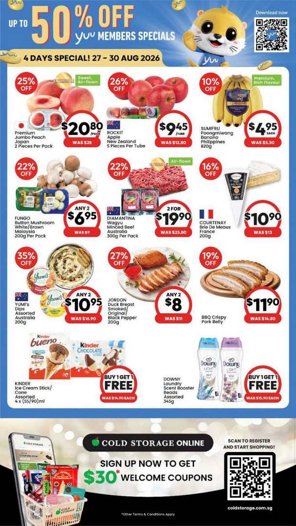 Cold-Storage-yuu-Members-Up-to-50-OFF 27-30 August 2026: Cold Storage yuu Members: Up to 50% OFF, 1-for-1 Grocery Deals and $30 Online Welcome Coupons Promotion