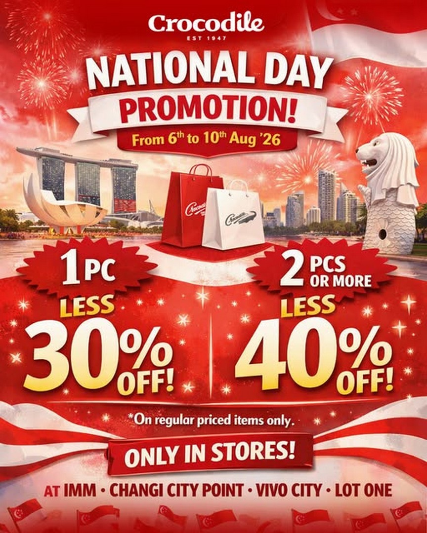 Crocodile-Singapore-National-Day-Sale 6-10 August 2026: Crocodile Singapore National Day Sale Promotion – Enjoy Up to 40% Off Regular-Priced Men's Apparel at Selected Stores
