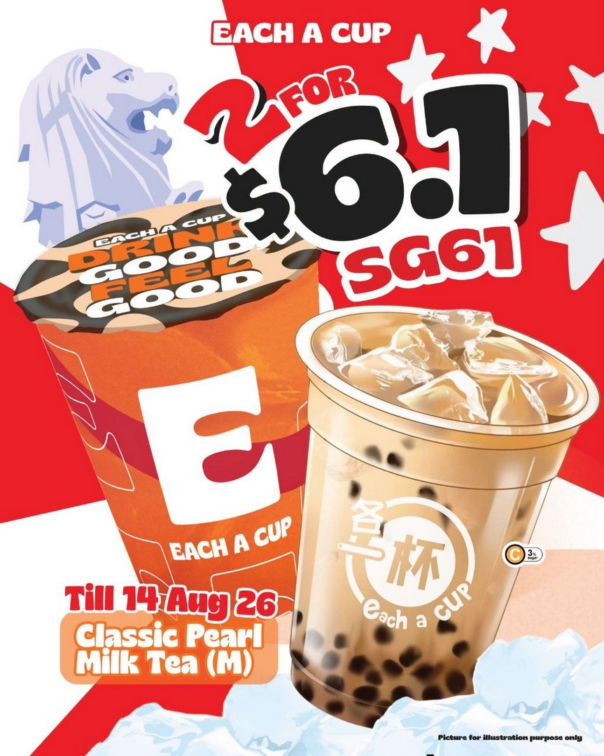 Each-A-Cup-Singapore-SG61-2-Classic-Pearl-Milk-Teas-for-6.10-Promotion 11-14 August 2026: Each-A-Cup Singapore: SG61 2 Classic Pearl Milk Teas for $6.10 Promotion