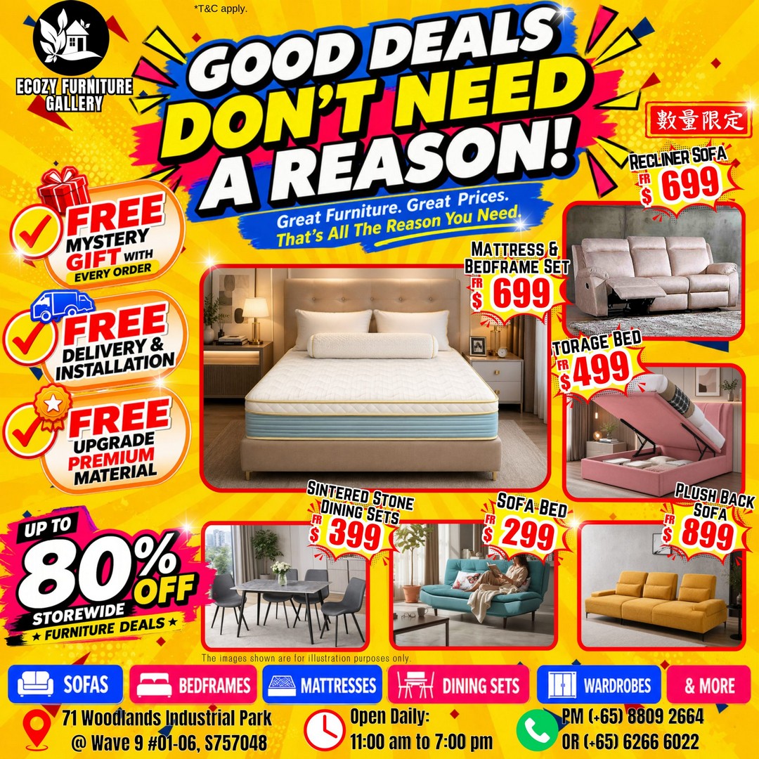 Ecozy-Furniture-Gallery-Up-to-80-Off 26 August 2026 onwards: Ecozy Furniture Gallery: Up to 80% Off “Msia Factory Prices” Furniture Promotion in Singapore