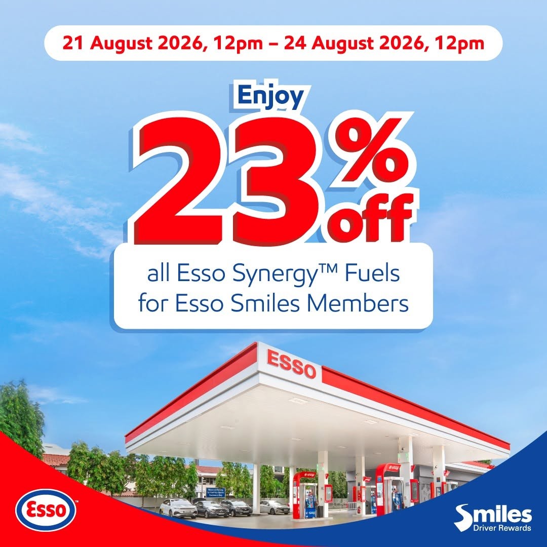 Esso-Singapore-23-Off-Esso-Synergy-Fuels 21-24 August 2026: Esso Singapore: 23% Off Esso Synergy Fuels for Smiles Cardholders – Fuel Promotion at All Esso Service Stations