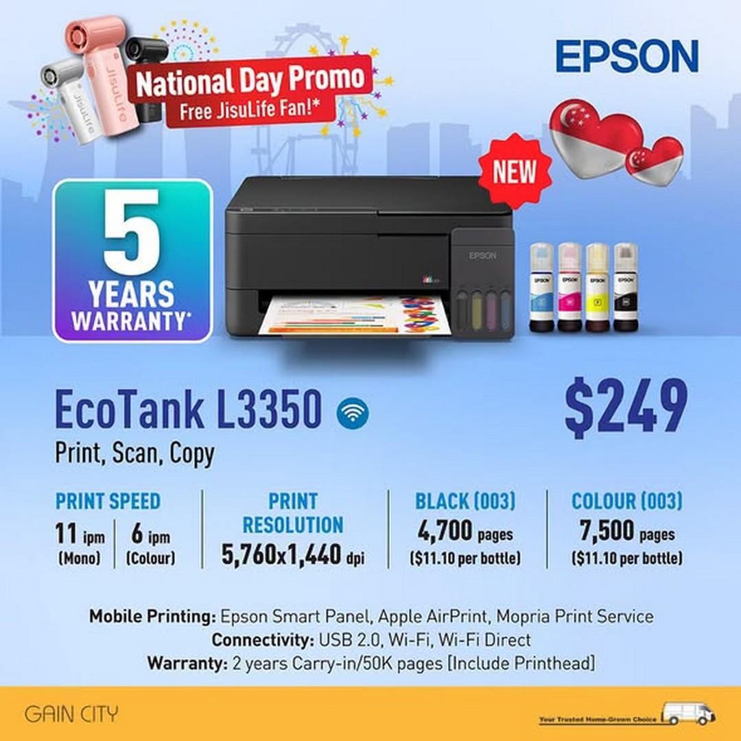 Gain-City-Singapore-Epson-EcoTank-National-Day-Promotion-1 1-16 August 2026: Gain City Singapore Epson EcoTank National Day Promotion, Get Free JisuLife Fan and Up To 5 Years Warranty Benefits