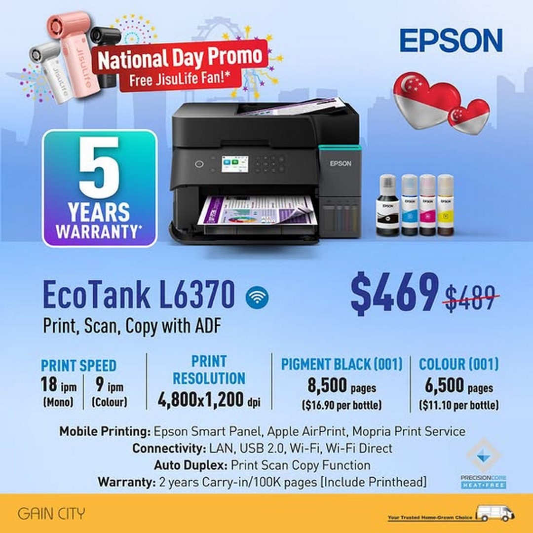 Gain-City-Singapore-Epson-EcoTank-National-Day-Promotion-3 1-16 August 2026: Gain City Singapore Epson EcoTank National Day Promotion, Get Free JisuLife Fan and Up To 5 Years Warranty Benefits