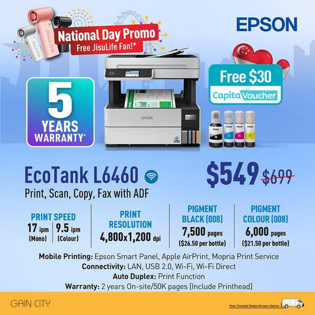 Gain-City-Singapore-Epson-EcoTank-National-Day-Promotion-4 1-16 August 2026: Gain City Singapore Epson EcoTank National Day Promotion, Get Free JisuLife Fan and Up To 5 Years Warranty Benefits