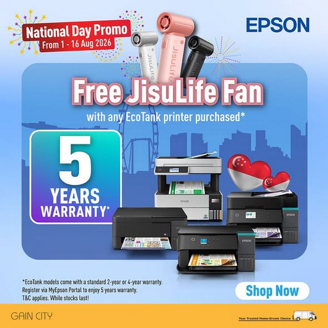 Gain-City-Singapore-Epson-EcoTank-National-Day-Promotion 1-16 August 2026: Gain City Singapore Epson EcoTank National Day Promotion, Get Free JisuLife Fan and Up To 5 Years Warranty Benefits
