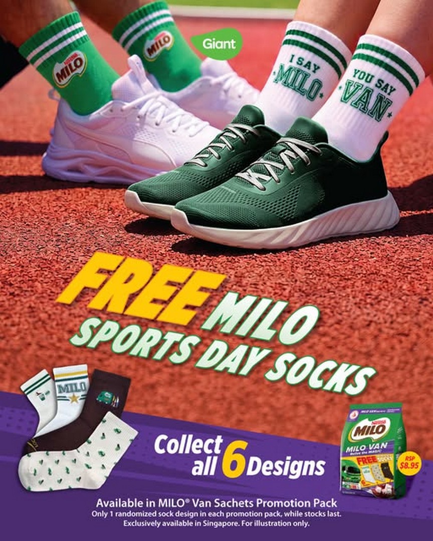 Giant-Singapore-MILO-Sports-Day-Socks-Free-Gift-Promotion 20 August 2026 onwards: Giant Singapore: MILO Sports Day Socks Free Gift Promotion with $8.95 MILO Van Sachets