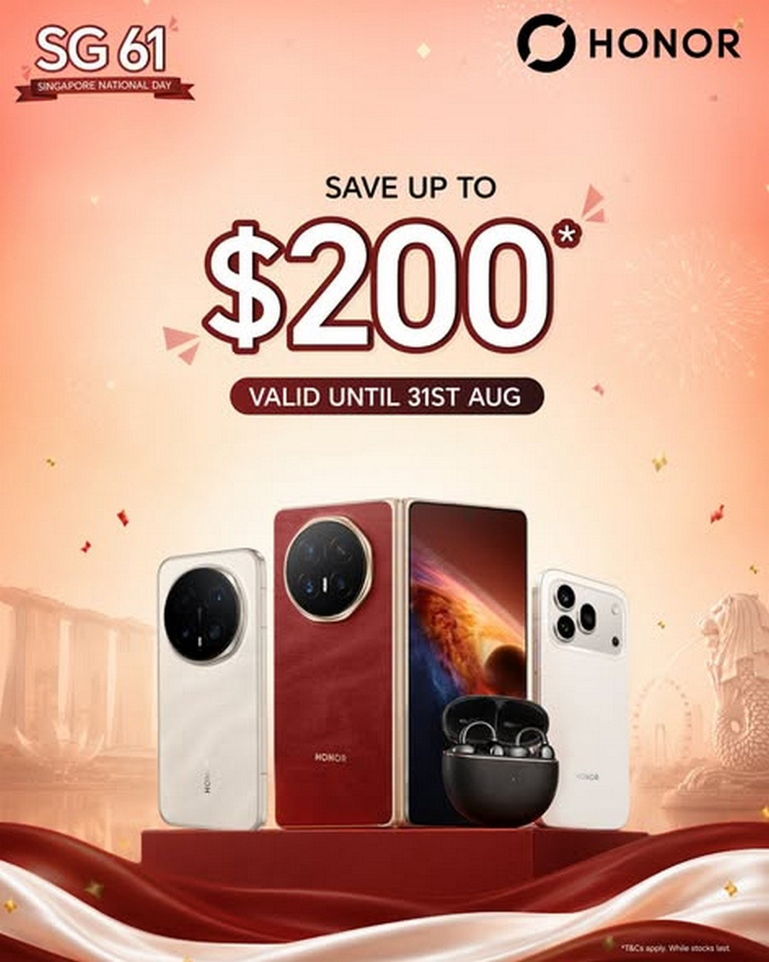 HONOR-Singapore-SG61-National-Day-Promotion 14-31 August 2026: HONOR Singapore: SG61 National Day Promotion – Enjoy Up to $200 Savings, Rebates and Free Gifts