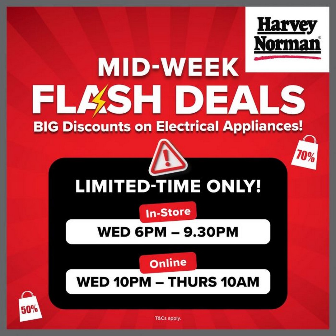 Harvey-Norman-Mid-Week-Flash-Deals-Up-to-70-OFF 26 August 2026: Harvey Norman Mid-Week Flash Deals: Up to 70% OFF on Electrical Appliances
