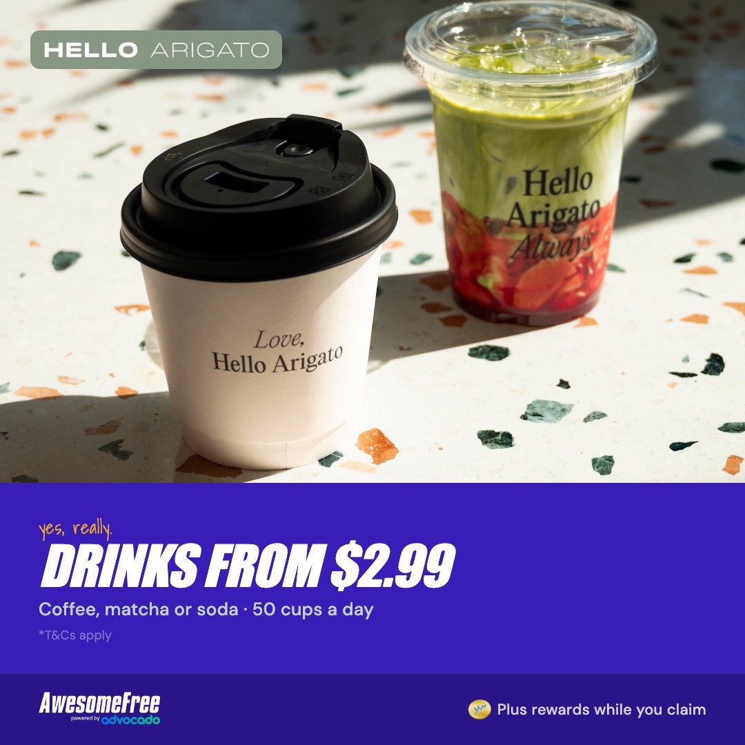 Hello-Arigato-Drinks-from-2.99-at-Cross-Street 25 August-5 September 2026: Hello Arigato: Drinks from $2.99 at Cross Street: Limited-Time Coffee, Matcha and Soda Promotion