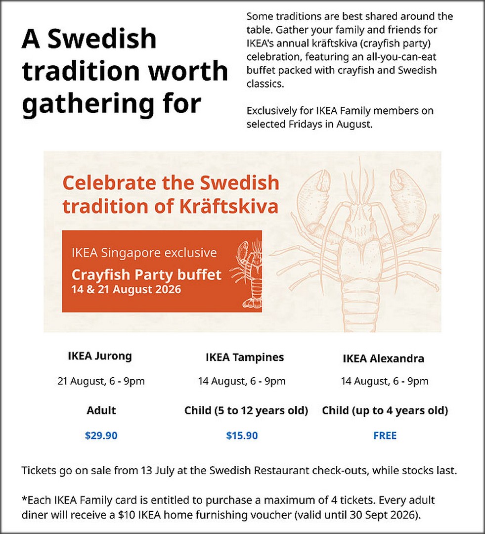 IKEA-Singapore-Crayfish-Party-Buffet-Promotion-1 14-21 August 2026: IKEA Singapore: Crayfish Party Buffet Promotion (Kräftskiva) With Unlimited Crayfish, Swedish Food And IKEA Family Rewards