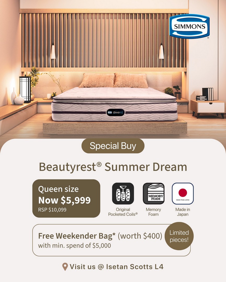 Isetan-Singapore-Simmons-Beautyrest-Summer-Dream-Mattress-Promotion 8-31 August 2026: Isetan Singapore: Simmons Beautyrest Summer Dream Mattress Promotion with Free $400 Weekender Bag at Isetan Scotts