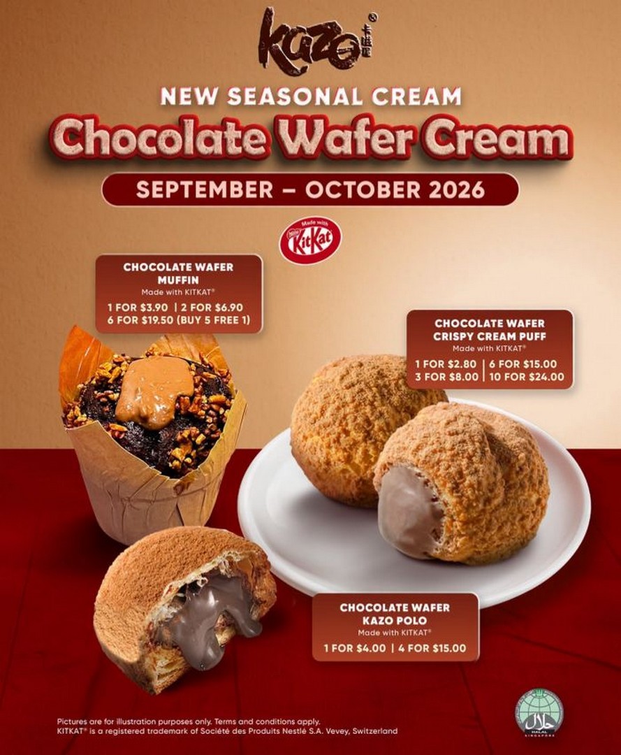 Kazo-Singapore-KITKAT-Chocolate-Wafer-Cream-Seasonal 1 September-31 October 2026: Kazo Singapore: KITKAT Chocolate Wafer Cream Seasonal Menu Promotion with Buy 5 Free 1 Muffins