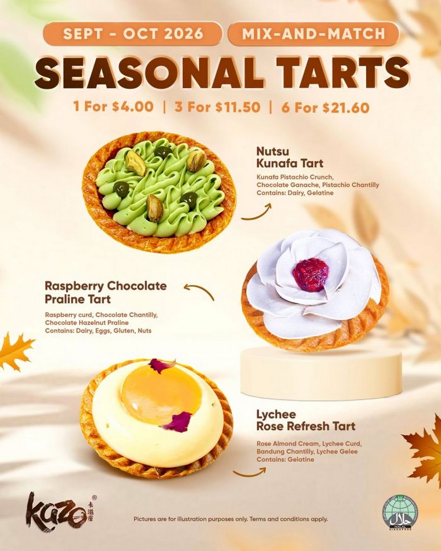 Kazo-Singapore-Seasonal-Tarts-Mix-Match-From-4-Promotion 1 September-31 October 2026: Kazo Singapore: Seasonal Tarts Mix & Match From $4 Promotion for Dessert Lovers