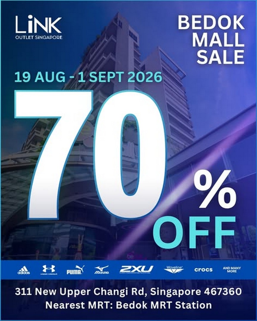 LINK-Outlet-Store-Singapore-Up-to-70-Off-Adidas 19 August-1 September 2026: LINK Outlet Store Singapore: Up to 70% Off Adidas, Under Armour, New Balance, Mizuno, Waveline and More at Bedok Mall Sale Promotion