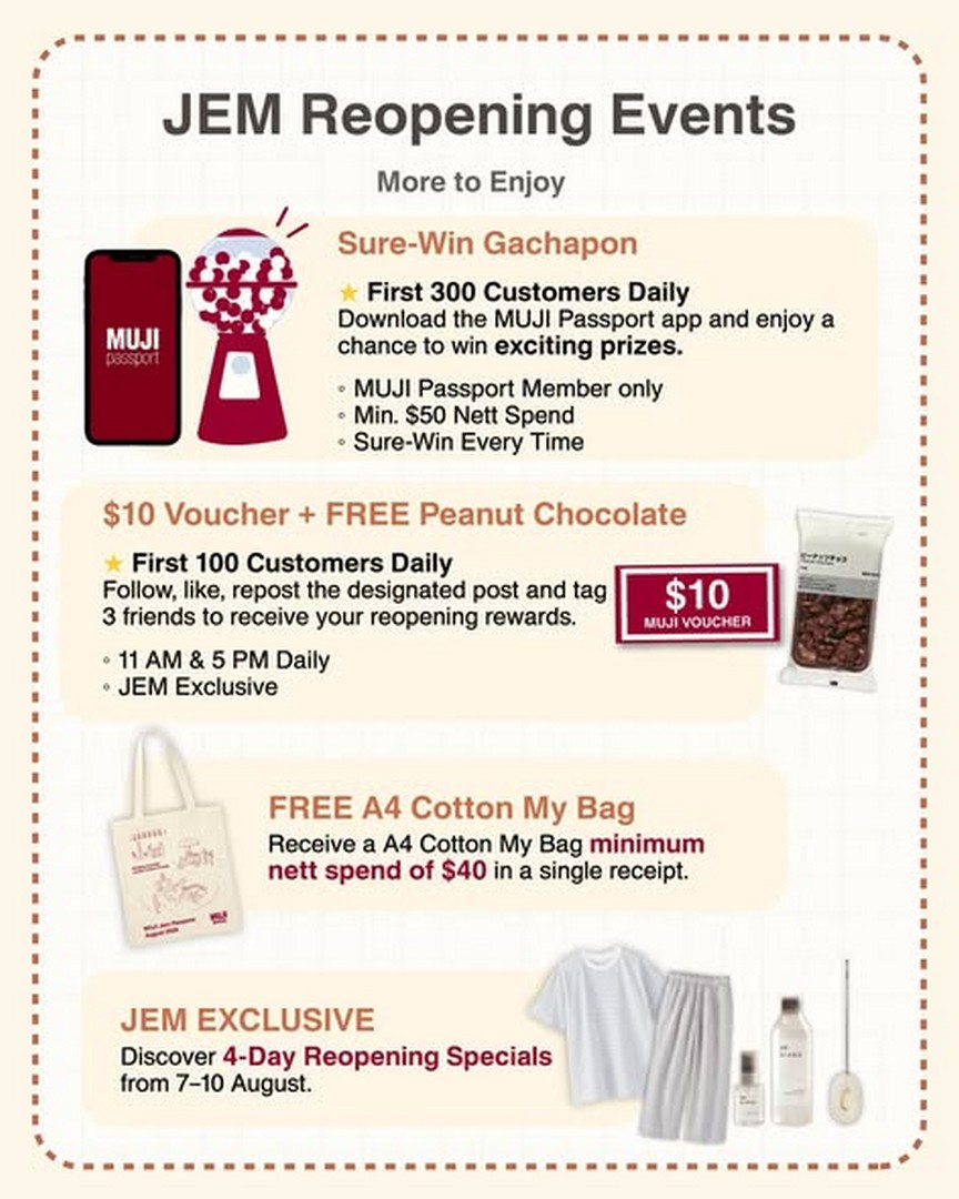 MUJI-Singapore-MUJI-JEM-Reopening-Promotion-With-Exclusive-Gifts-1 7-10 August 2026: MUJI Singapore: MUJI JEM Reopening Promotion With Exclusive Gifts, Vouchers And 4-Day Opening Specials