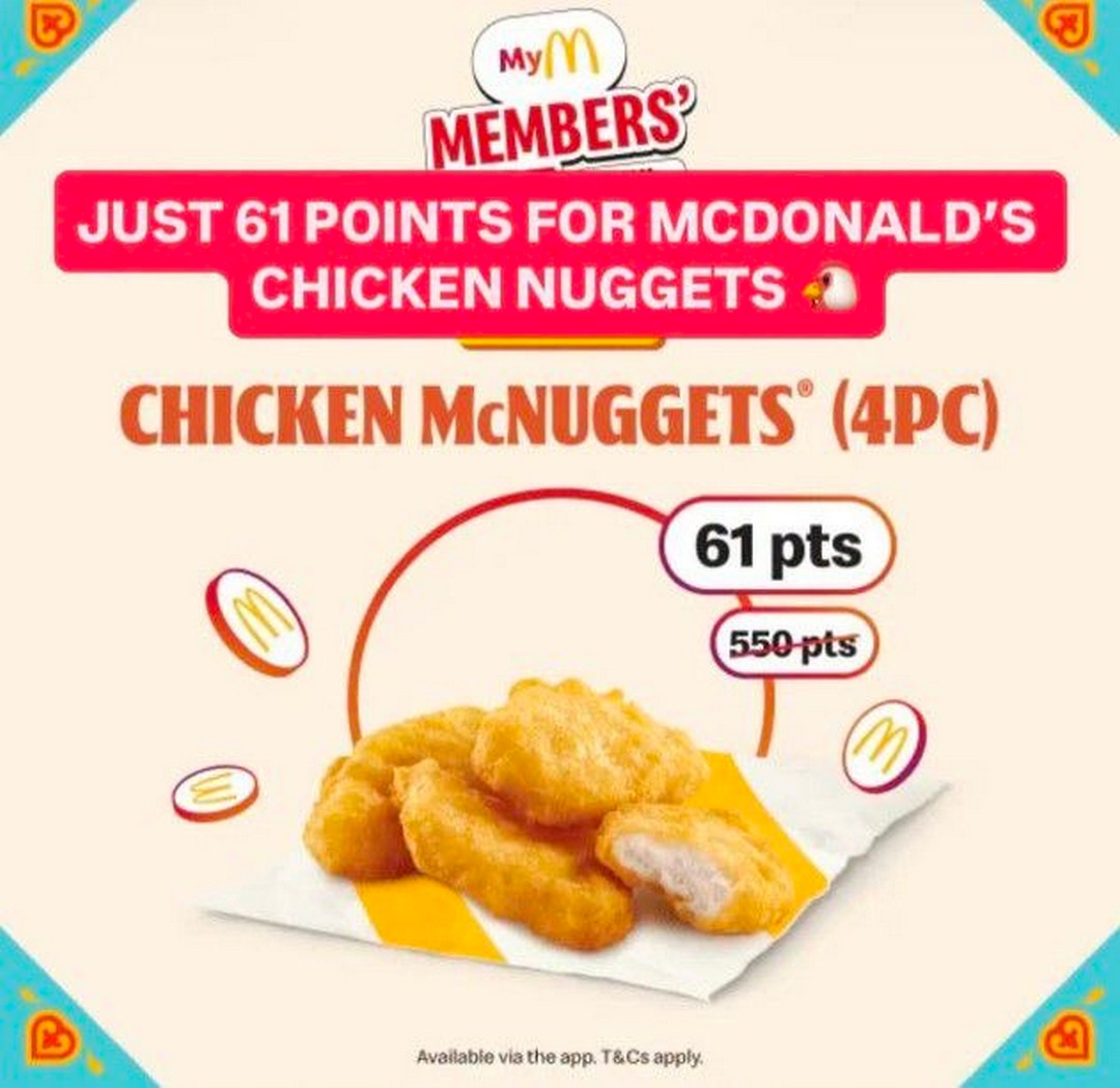 McDonalds-Singapore-Chicken-McNuggets 11 August 2026 onwards: McDonald’s Singapore: Chicken McNuggets® 4pc for Just 61 Points – Limited-Time App Promotion
