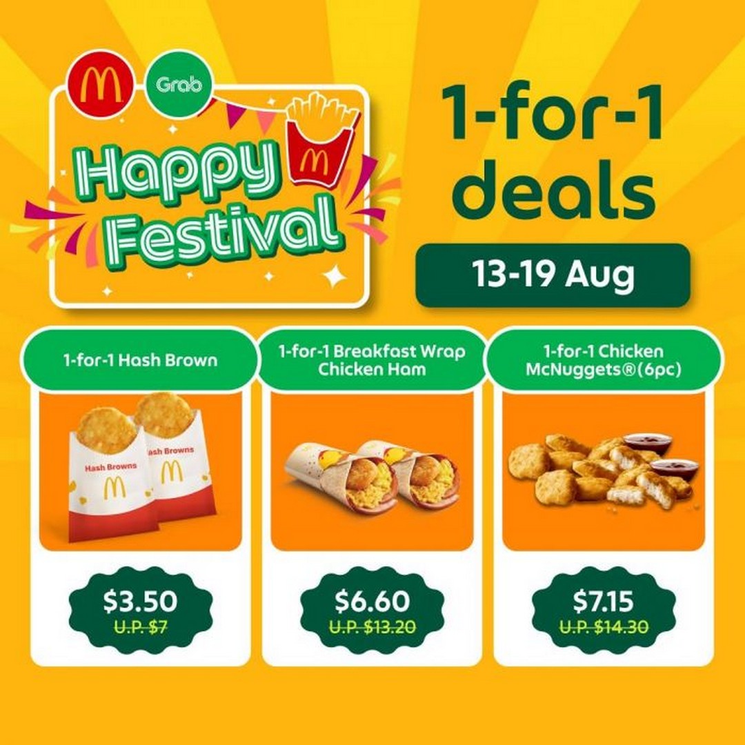 McDonalds-Singapore-Happy-Festival-1-For-1-Deals-1 13-19 August 2026: McDonald's Singapore: Happy Festival 1-For-1 Deals and Free GrabFood Delivery Promotion