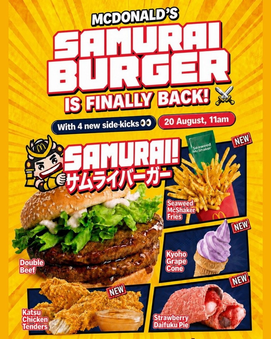 McDonalds-Singapore-Samurai-Burger-Returns-with-New-Side-Dishes 18-30 August 2026: McDonald’s Singapore: Samurai Burger Returns with New Side Dishes and Free Samurai IKE! Pop-Up Promotion