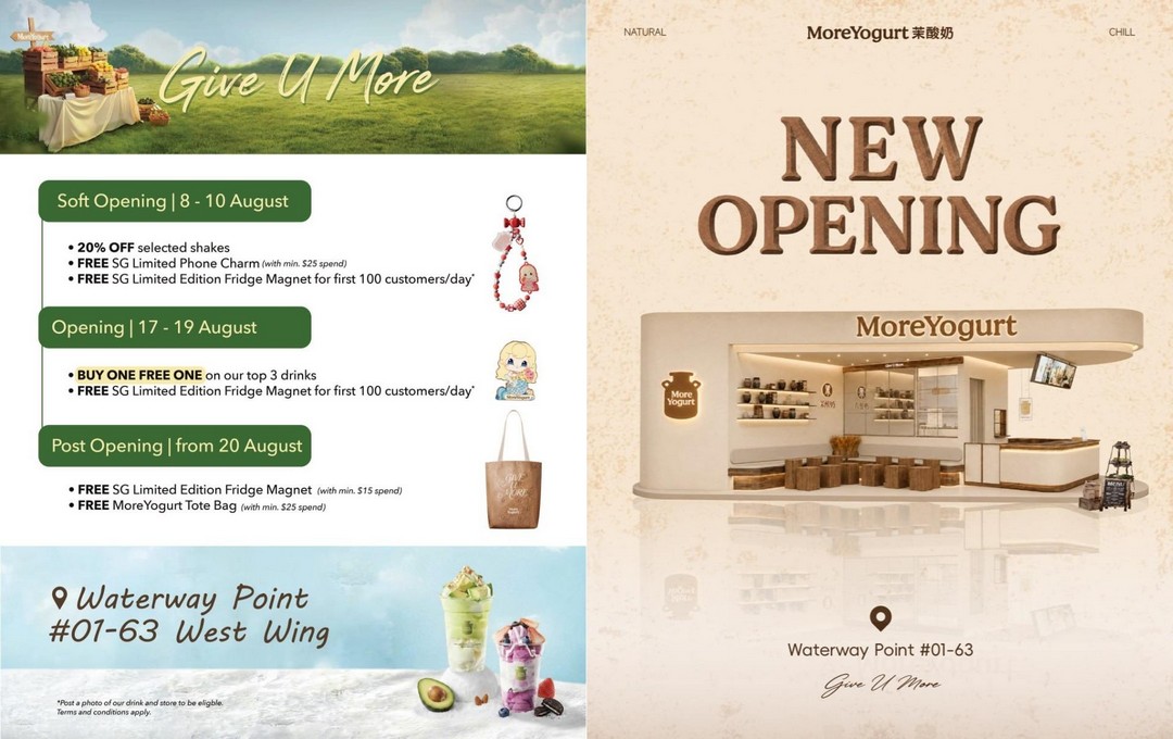 MoreYogurt-Buy-1-Free-1-Promotion-on-Top-3 17-19 August 2026: MoreYogurt: Buy 1 Free 1 Promotion on Top 3 Drinks at Waterway Point Singapore