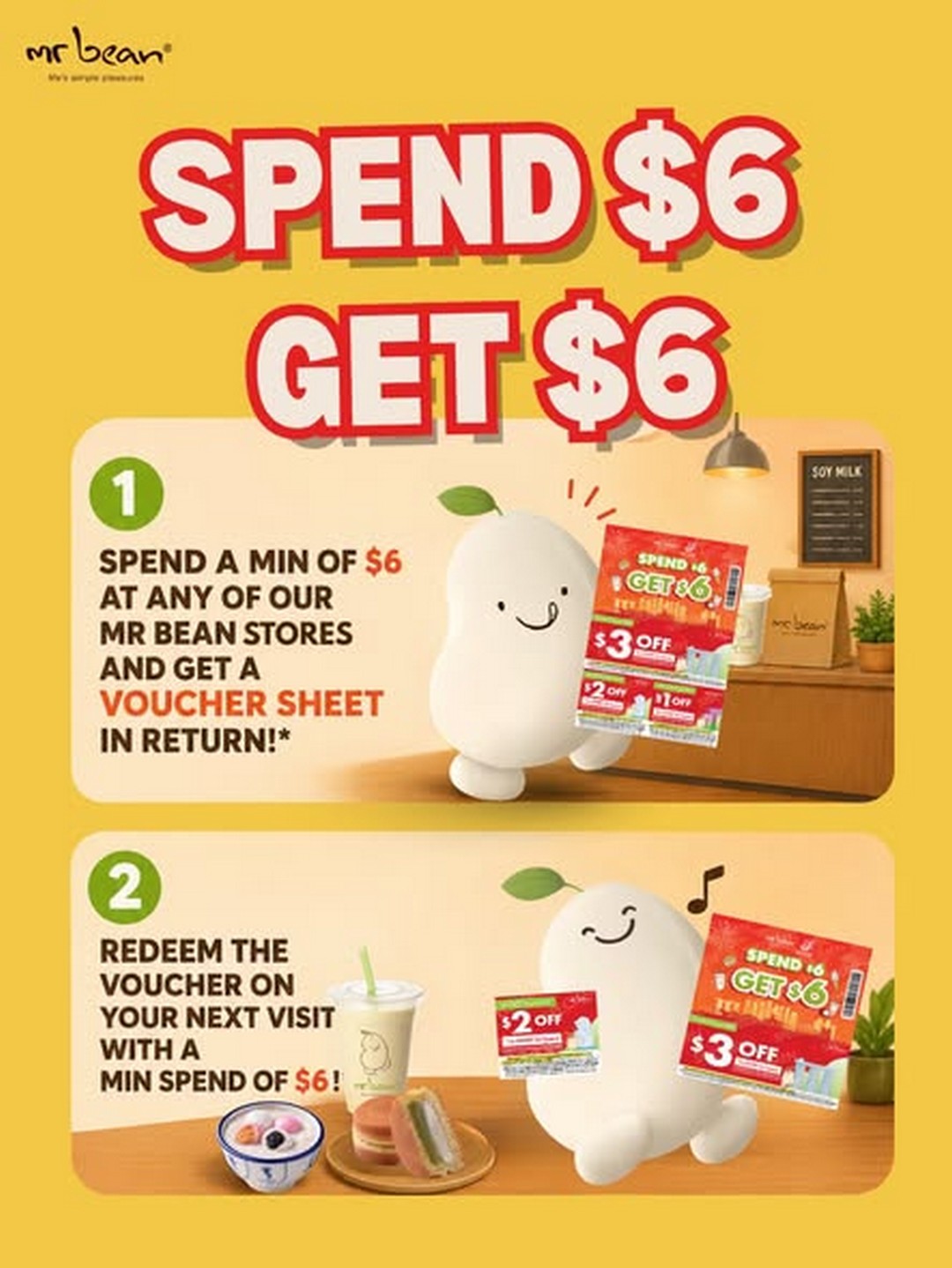 Mr-Bean-Singapore-6-Voucher-Promotion Now till 17 August 2026: Mr Bean Singapore $6 Voucher Promotion – Spend $6 and Receive $6 Back in Vouchers at All Stores