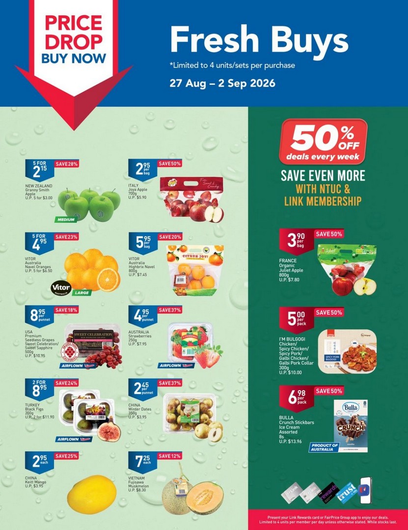 NTUC-FairPrice-Fresh-Buys-Weekly-Promotion-with-Up-to-50-OFF 27 August-2 September 2026: NTUC FairPrice: Fresh Buys Weekly Promotion with Up to 50% OFF on Groceries, Meat, Fruits, Ice Cream and Seafood