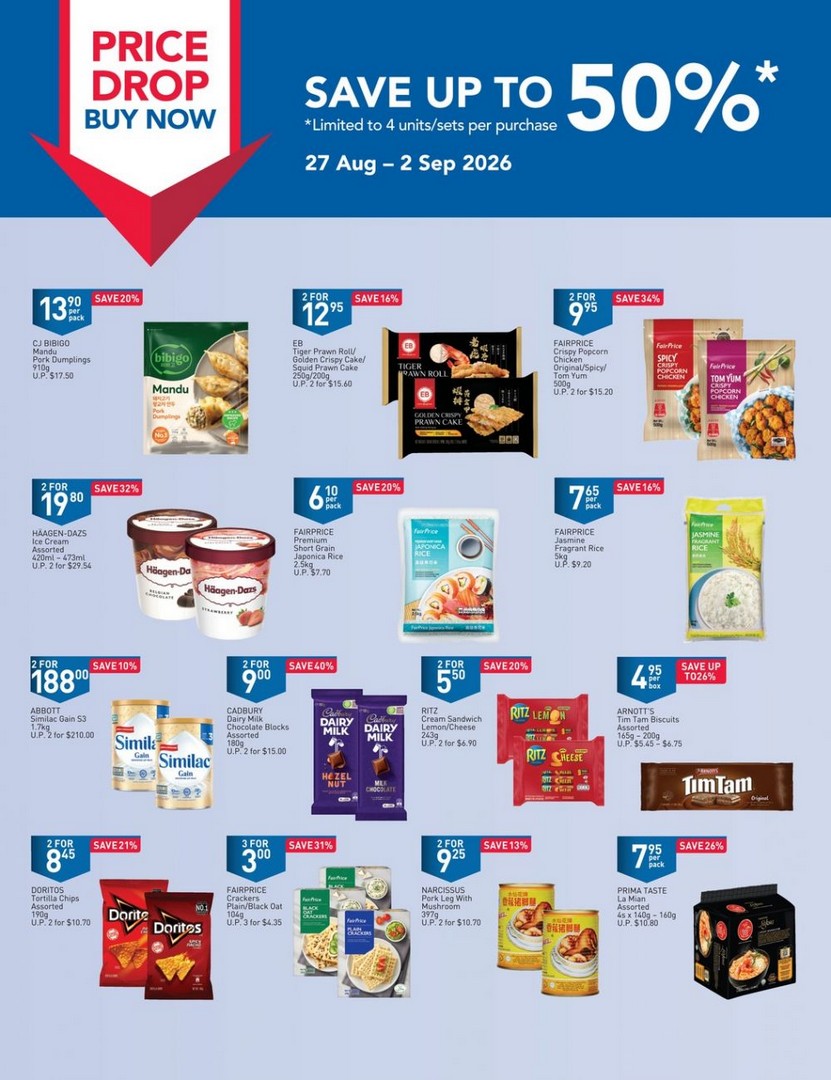 NTUC-FairPrice-Price-Drop-Sale 27 August-2 September 2026: NTUC FairPrice: Price Drop Sale Promotion Up to 50% OFF on Groceries, Food and Household Essentials in Singapore