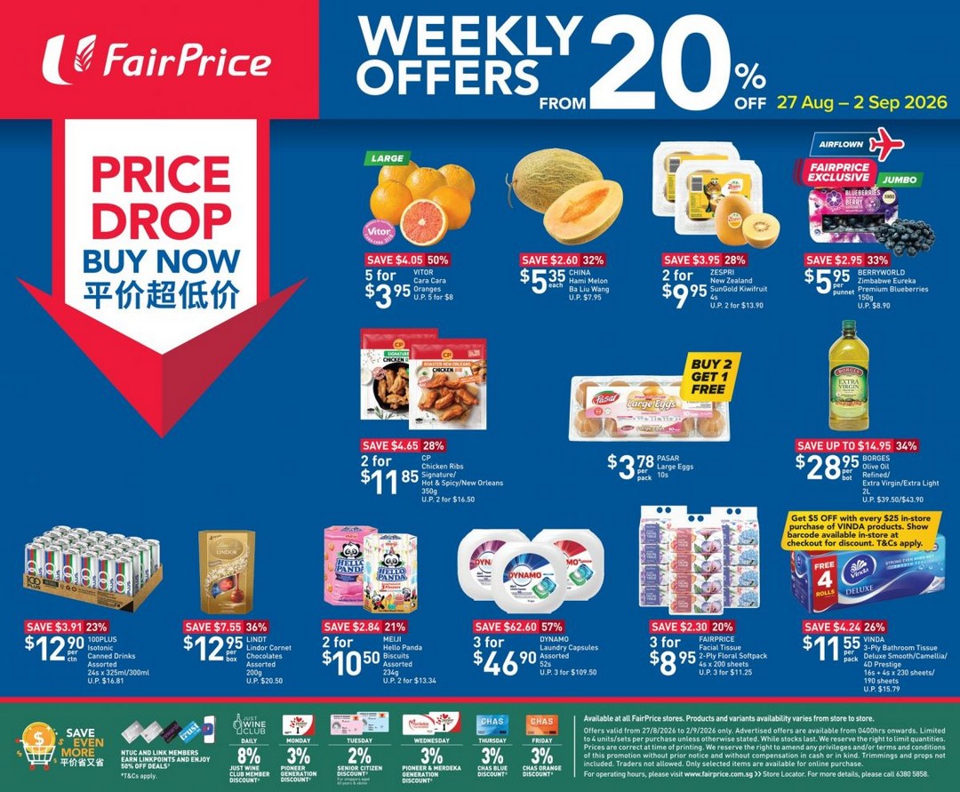 NTUC-FairPrice-Weekly-Price-Drop-Promotion 27 August-2 September 2026: NTUC FairPrice: Weekly Price Drop Promotion with Up to 57% OFF on Groceries, Fresh Produce and Household Essentials